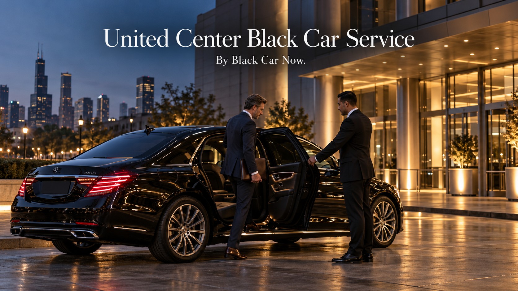 Chicago Bulls limo service with a black Mercedes G-Wagon and chauffeur waiting for fans near the United Center on a game night